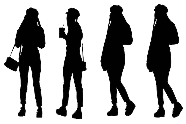 Group of black silhouettes business young women