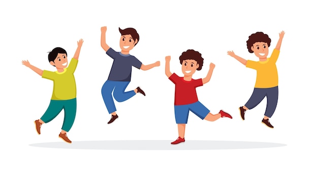 Vector group of boy happy dance movements isolated