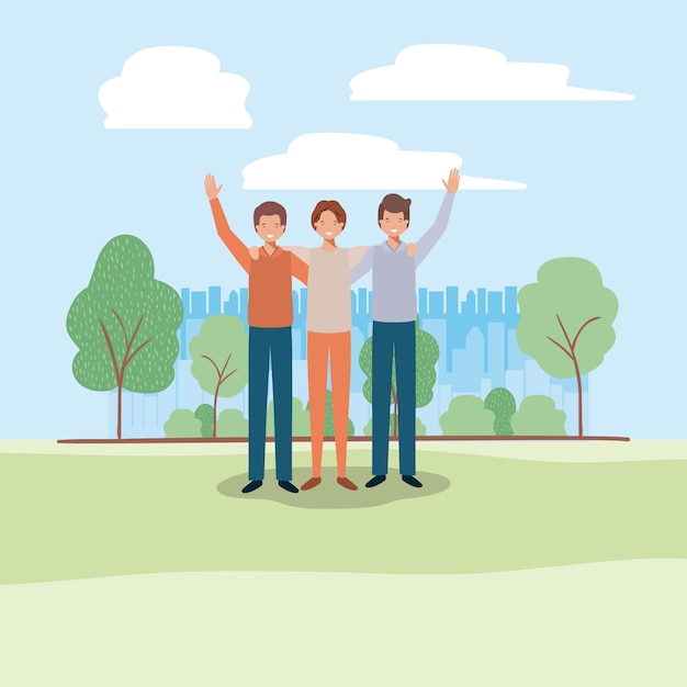 Group of business man on the park vector illustration design