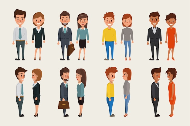 Vector group of business men and business women standing character.