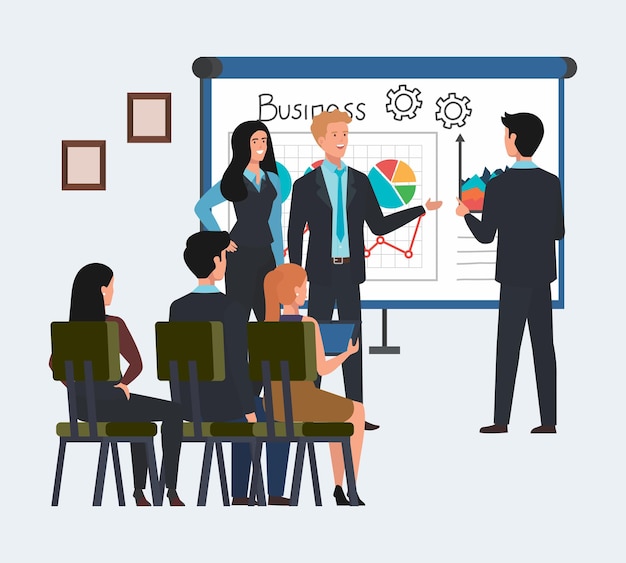 a group of business people are gathered for