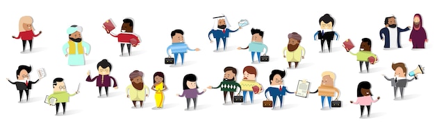 Group of business people cartoon mix race businesspeople set