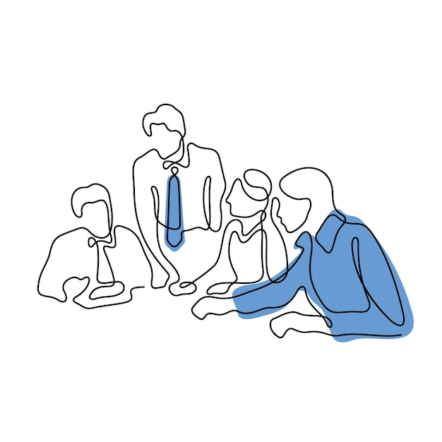 Group of business people discussing a work project continuous line drawing