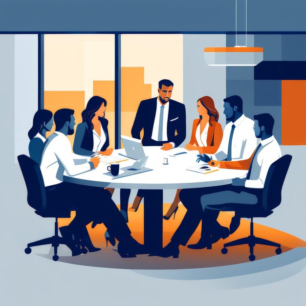 Group of business people at meeting in office business people working in modern office flat d