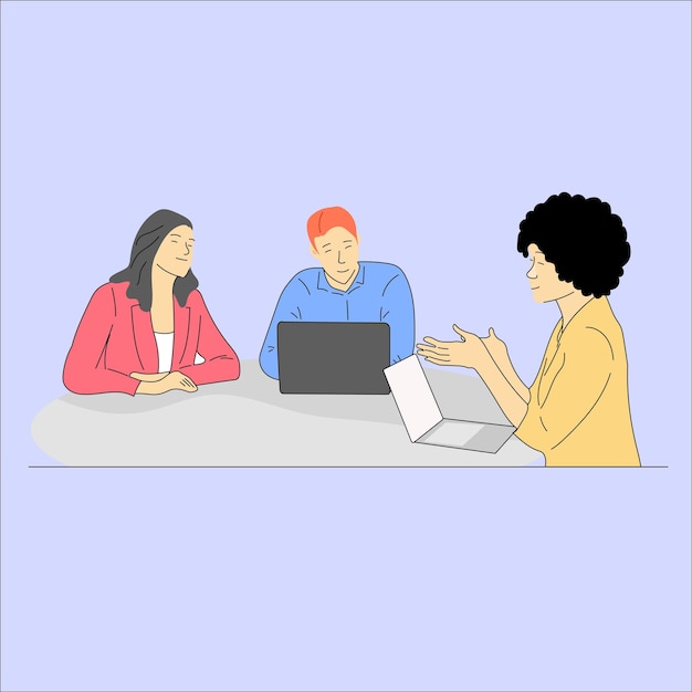 Group of business people at work office meeting professional communication illustration