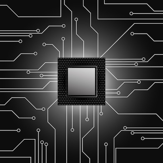 Group of business persons standing on Microchip and Circuit board Cpu Microprocessor