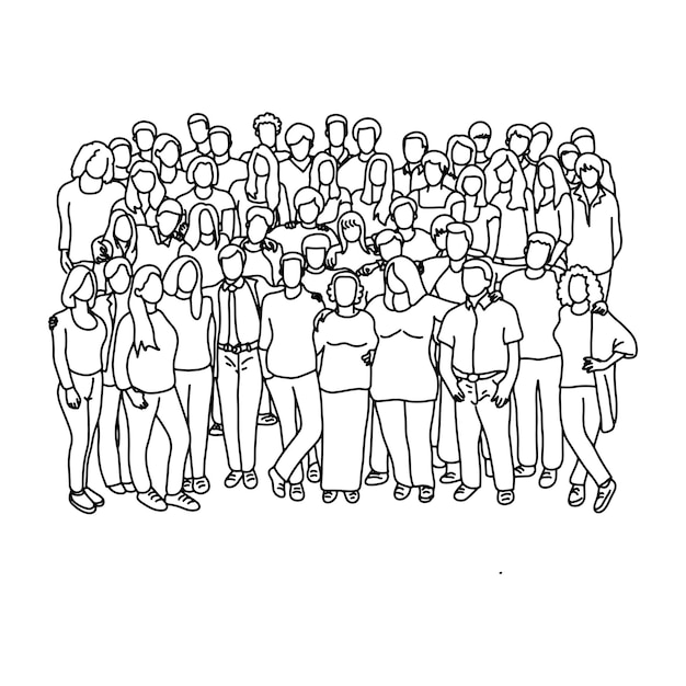 Vector group of businesspeople standing together vector illustration sketch doodle hand drawn