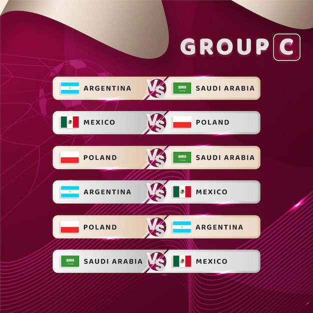 Vector group c qatar 2022 soccer world cup flags and fixtures group match days