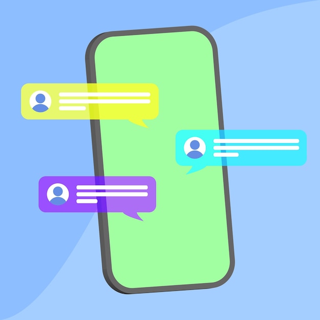 Обмен сообщениями в групповом чате с трехмерной иллюстрацией смартфона