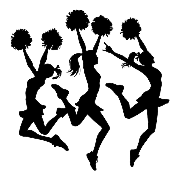 Vector group of cheerleaders in action silhouette vector illustration