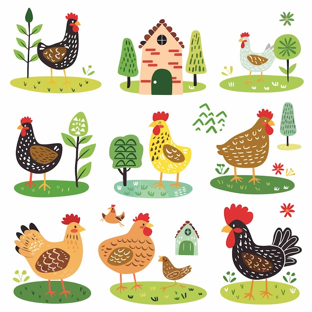 a group of chickens with a triangle on the front