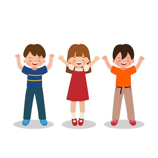어린이 소년과 소녀 가장 친한 친구 행복 느낌의 그룹. 평면 스타일 흰색 배경에 고립입니다.