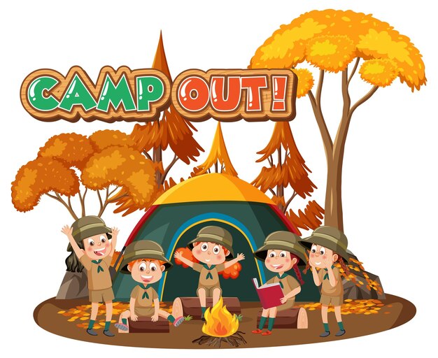 Vector group of children camping out