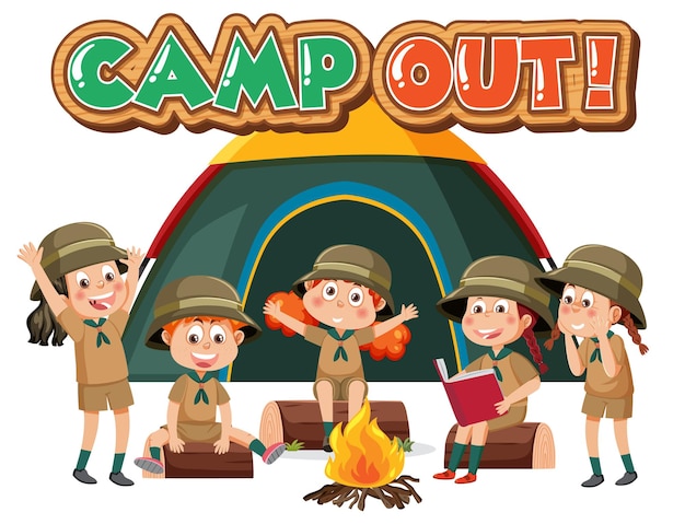 Vector group of children camping out