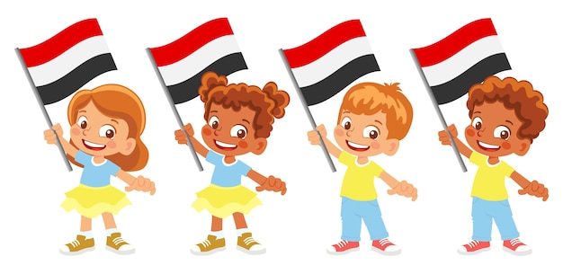 Gruppo di bambini che tengono la loro illustrazione della bandiera nazionale