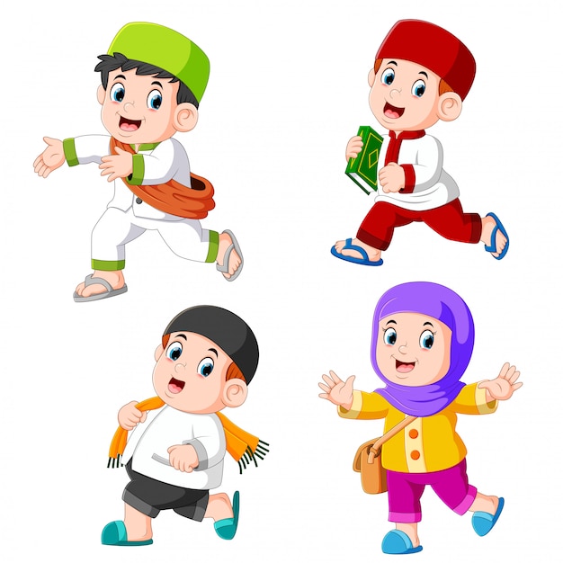 A group of children muslim with the different posing