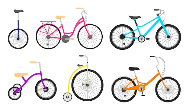 Group of colorful bicycles