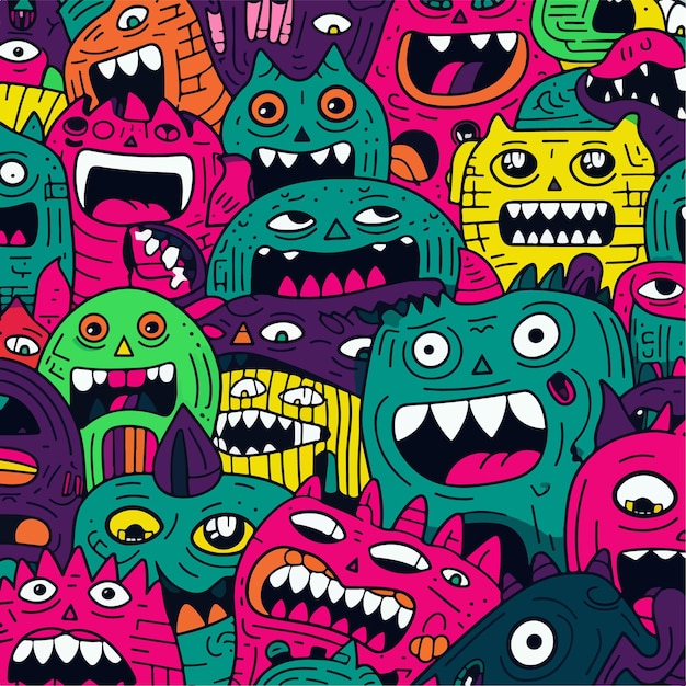 Vector a group of colorful monster faces with cartoons on them