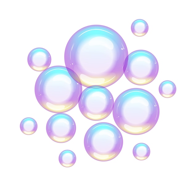 Group of colorful soap bubbles small and large