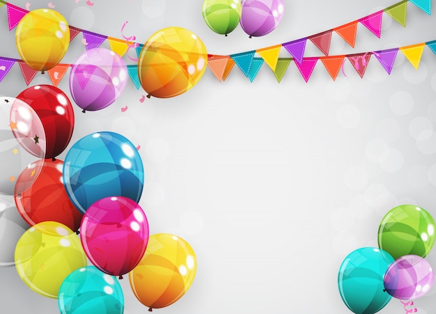 Vettore gruppo di palloncini colorati in elio lucido. set di palloncini per decorazioni per feste di compleanno, anniversario, celebrazione.