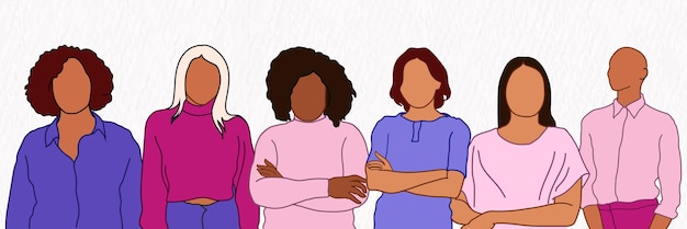 Vector a group of confident woman stand in a line with their arms crossed flat illustration