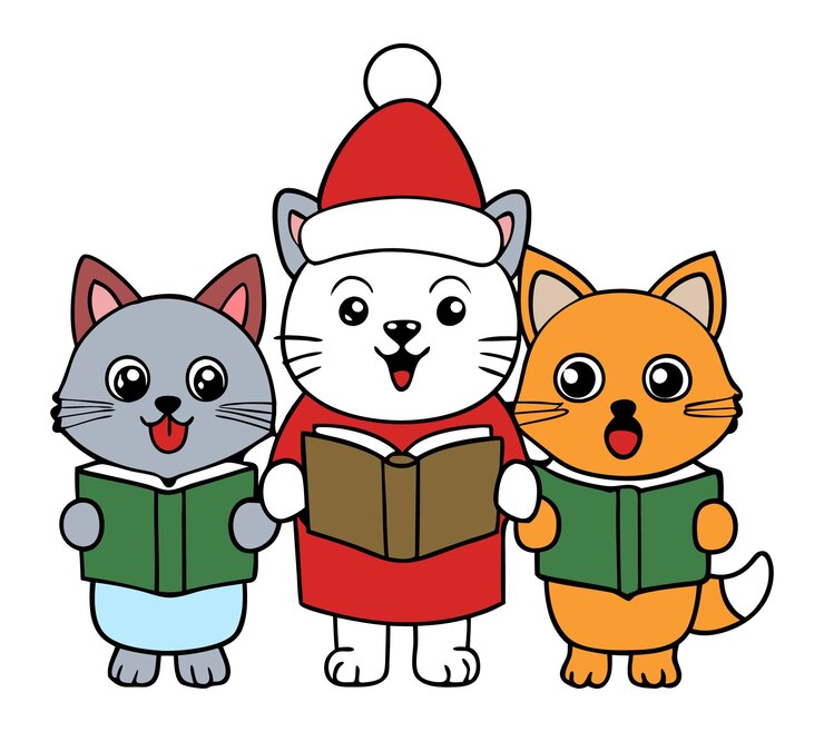 Vector a group of cute animals illustrated vector art are singing christmas carols and holding songbooks