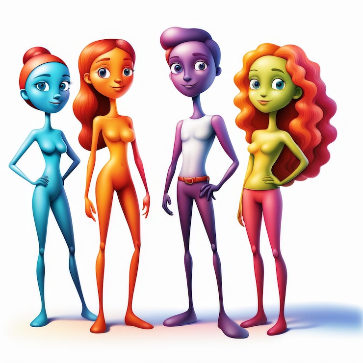 Vector group of cute cartoon alien character