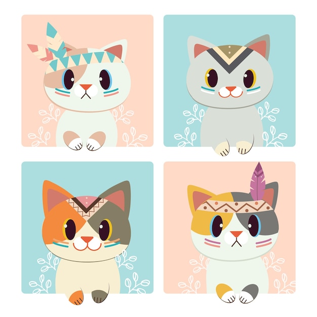 The group of cute cat with tribal theme