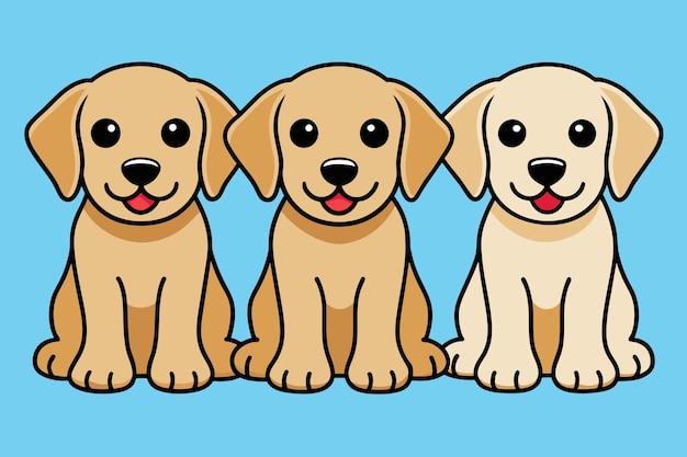 Group of cute Labrador Retriever puppies sitting vector illustration