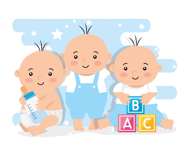 Vector group of cute little babies boys