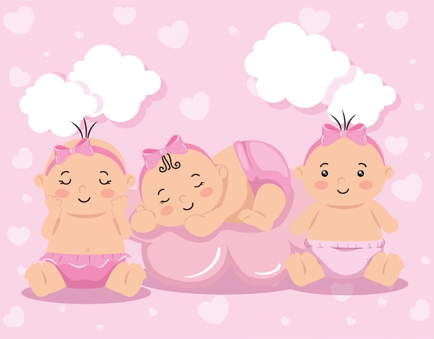 Vector group of cute little babies girl