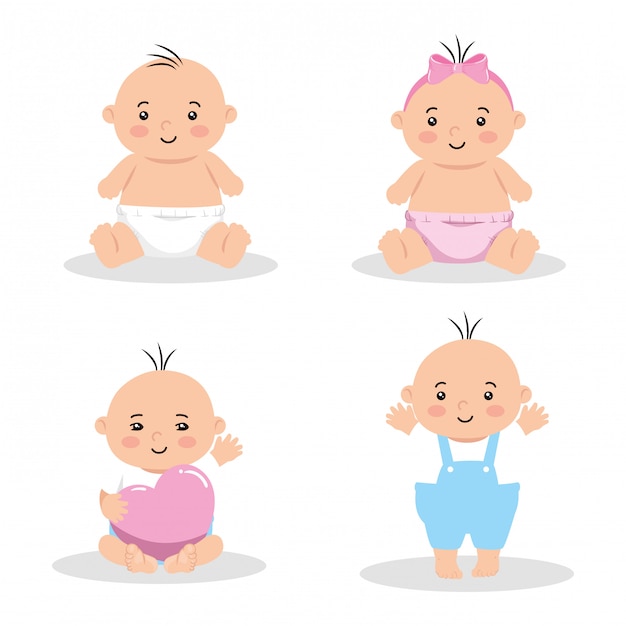 Vector group of cute little babies illustration