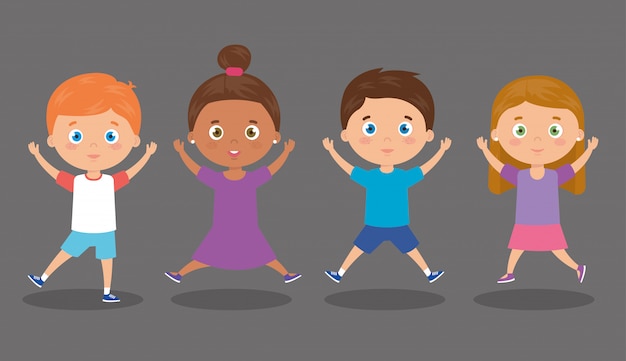 Vector group of cute little kids illustration