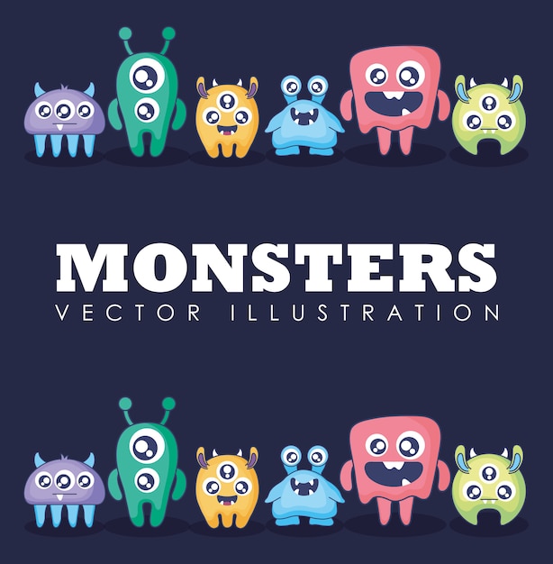 group of cute monsters card