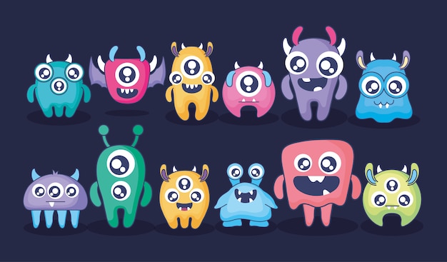 Vector group of cute monsters card
