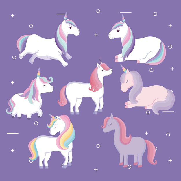 Gruppo di simpatici animali unicorni