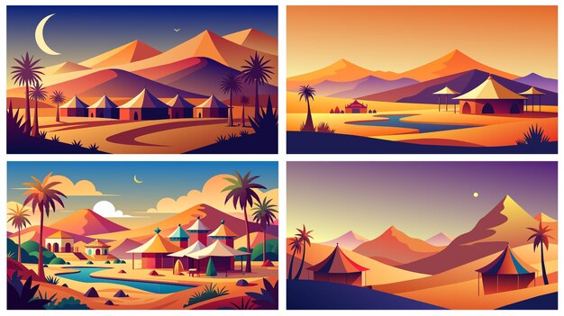 Group of desert landscapes