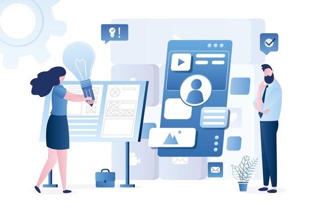 group of designers programmers creates mobile app coding and software application development