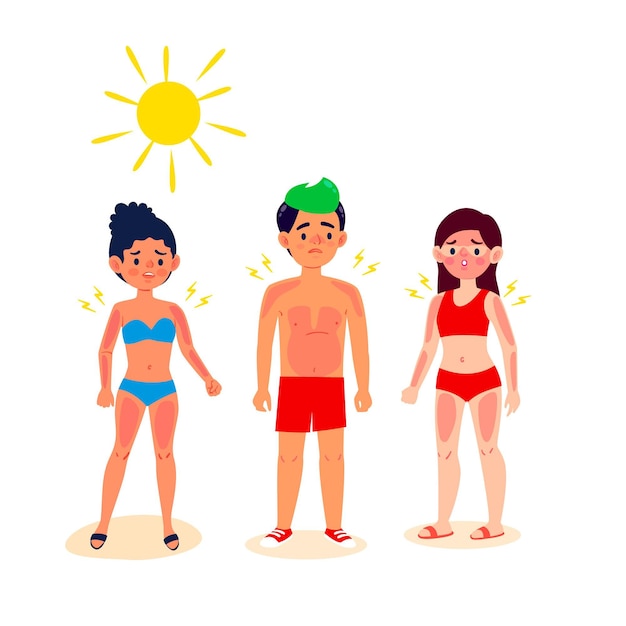 햇볕에 타는 다른 사람들의 그룹