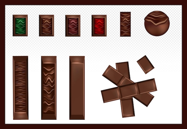 Vettore un gruppo di diversi singoli cioccolatini con cioccolato liquido