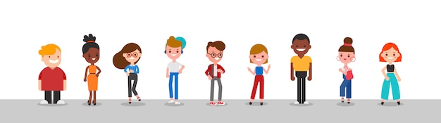 Vector group of diverse people character illustration.