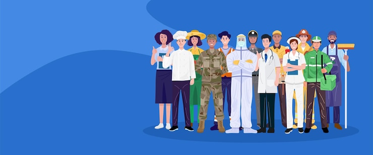 Vector group of diverse people with various occupations