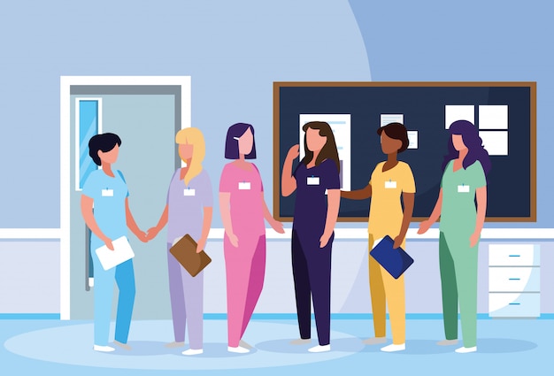 group of doctors females in hospital