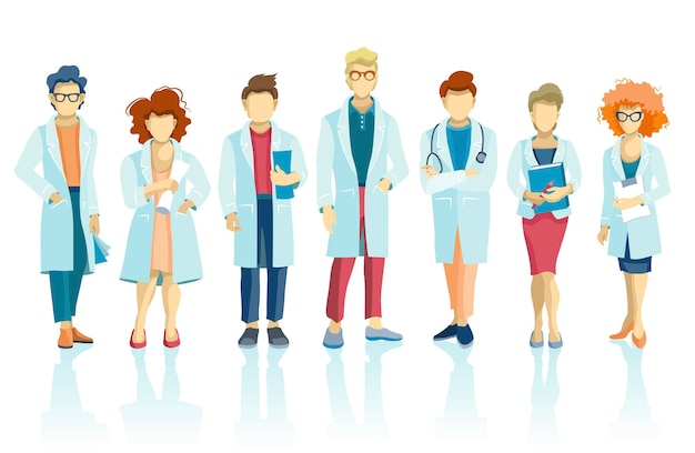 Group of doctors and medical staff people character in various poses Hospital medical team concept