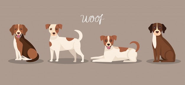 Vector group of dogs animals icons
