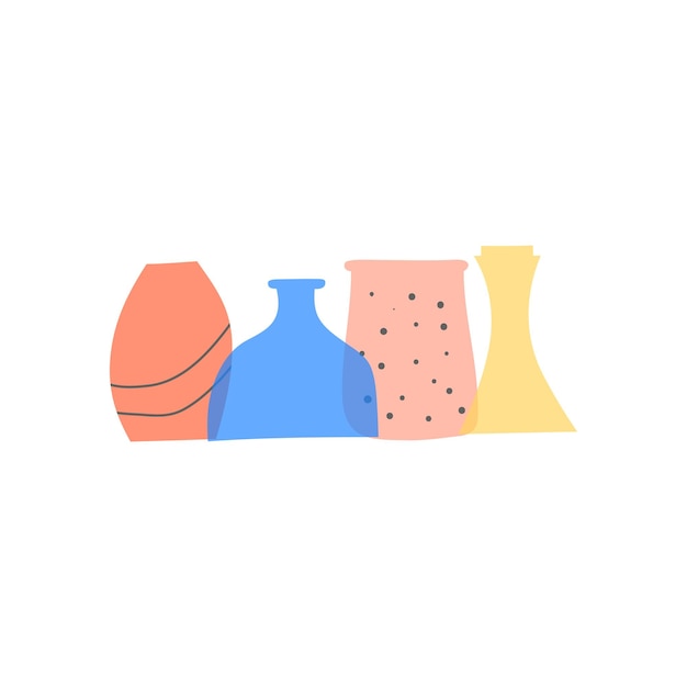 Vector group of doodle colorful vases