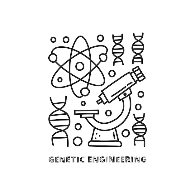 Group of doodle outline genetic engineering icons