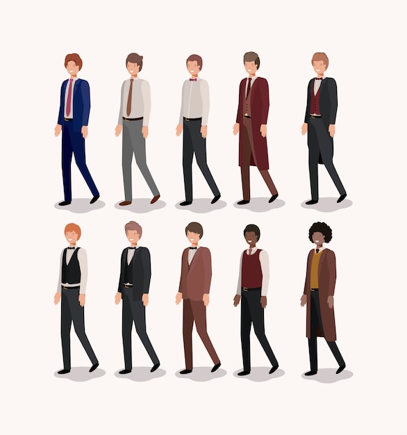 Gruppo di elegants gentlemen vector design illustrazione