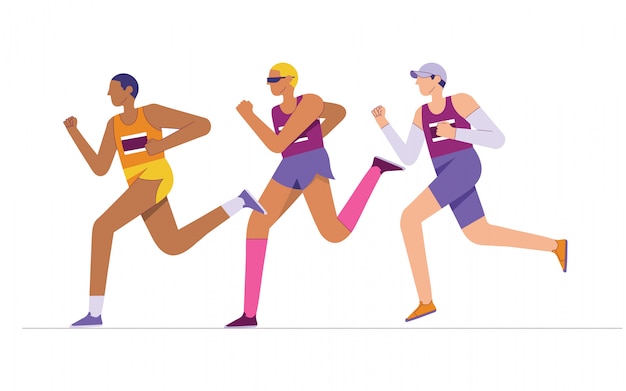 Vector group of elite marathon runners, long distance runners, running athlete