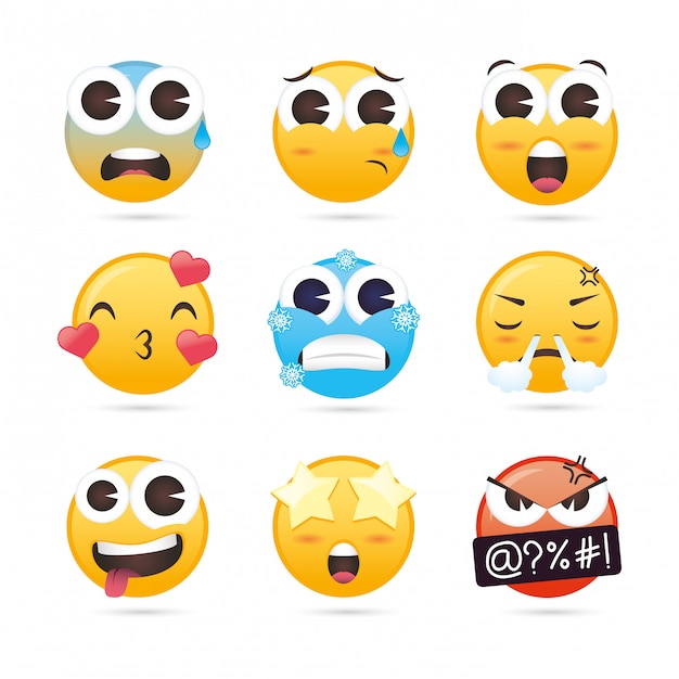 Gruppo di emoji affronta personaggi divertenti